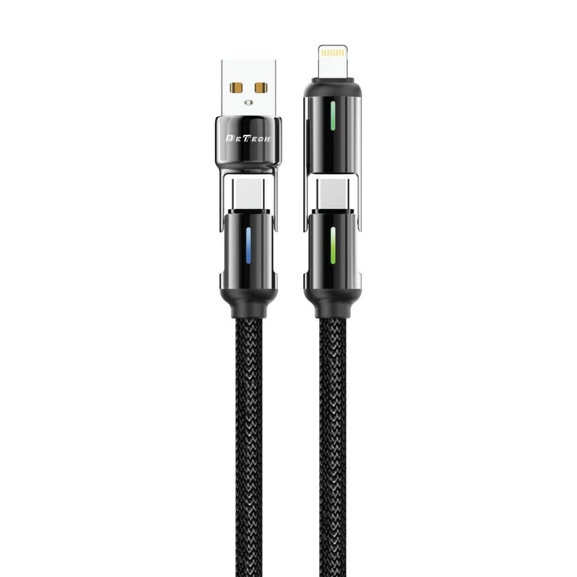 Кабел за данни DeTech DE-55UCI, 4в1 USB-Lightning/Type-C Type-C - Type-C Type-C - Lightning, 1.0m, Черен - 40536 – USB-C, Lightning и AUX: кой кабел да купя?