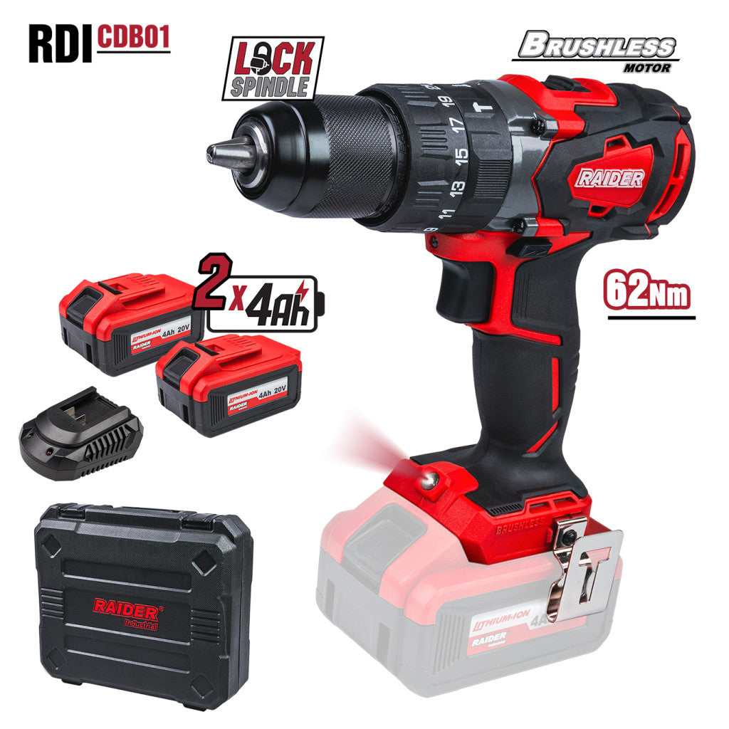 Бормашина акум. ударна 20V 2-ск. 2x4Ah 62Nm RAIDER INDUSTRIAL RDI-CDB01 – Raider Industrial