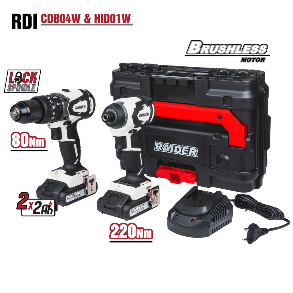 Бормашина & Винтоверт безчеткови RDI-CDB04W&HID01W 2x2AhCase – Raider Industrial