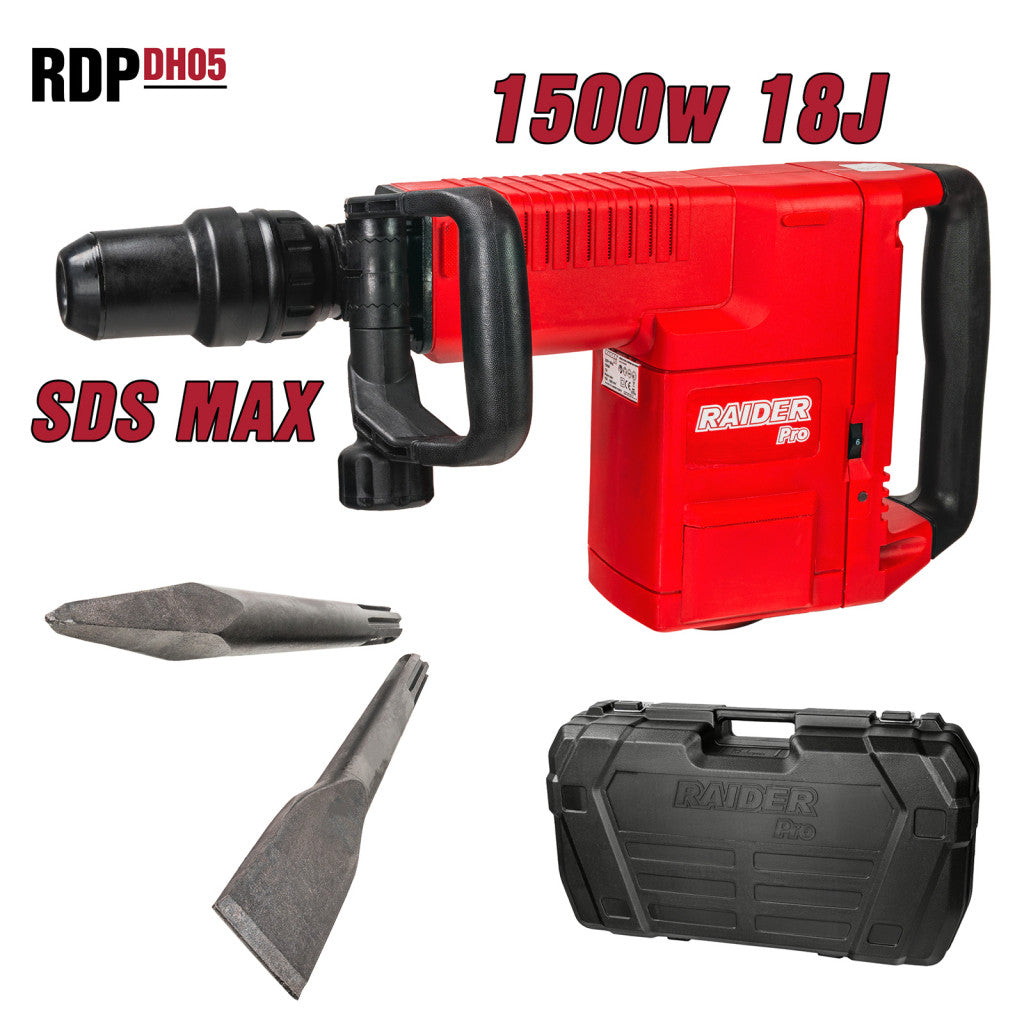 Къртач 1500W 9.5kg SDS-max 18J куфар RDP-DH05 – Raider Pro