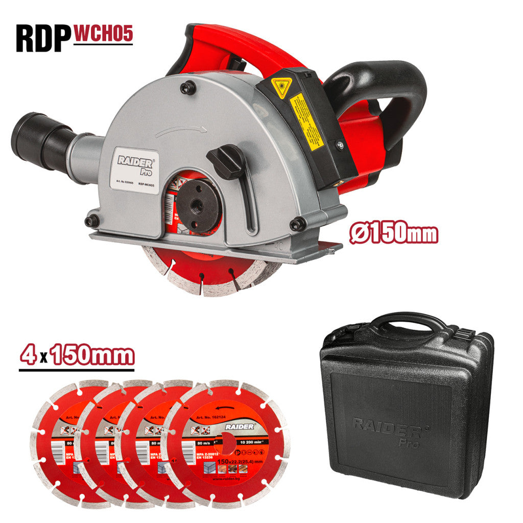Фреза за канали 1.7kW 150mm 4cm 4диска лазер куфар RDP-WCH05 – Raider Pro