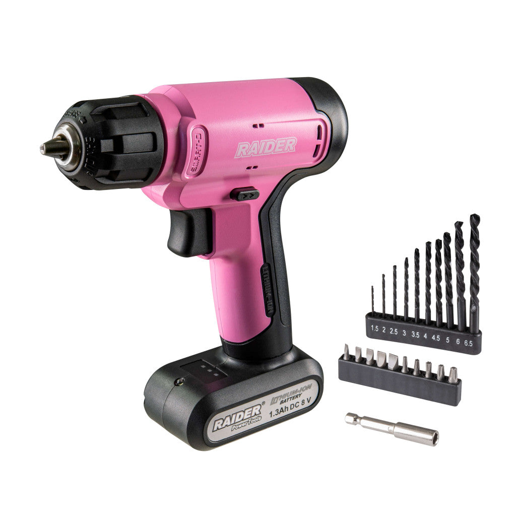 Бормашина акум. 8V 1.3Ah 20Nm 21 аксесоари куфар RAIDER RD-CDL37 – Raider Power Tools