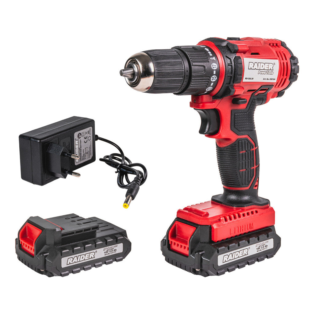 Бормашина ударна 18V 2-ск. 2x2Ah 30Nm 10mm куфар RAIDER RD-CDL38 – Raider Power Tools