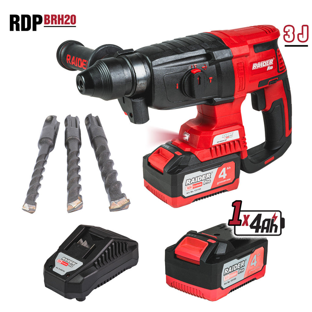 R20 Перфоратор безч. SDS-plus 3J 4функции 4Ah Case RDP-BRH20 – Raider Pro