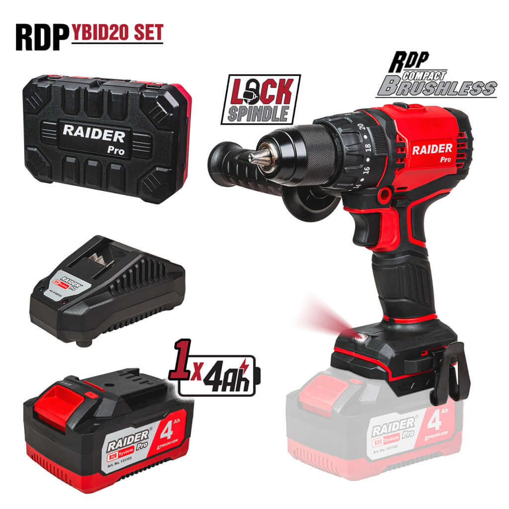 R20 Бормашина уд. безч. 2-ск. 13mm 60Nm 4Ah Case RDP-YBID20 – Raider Pro