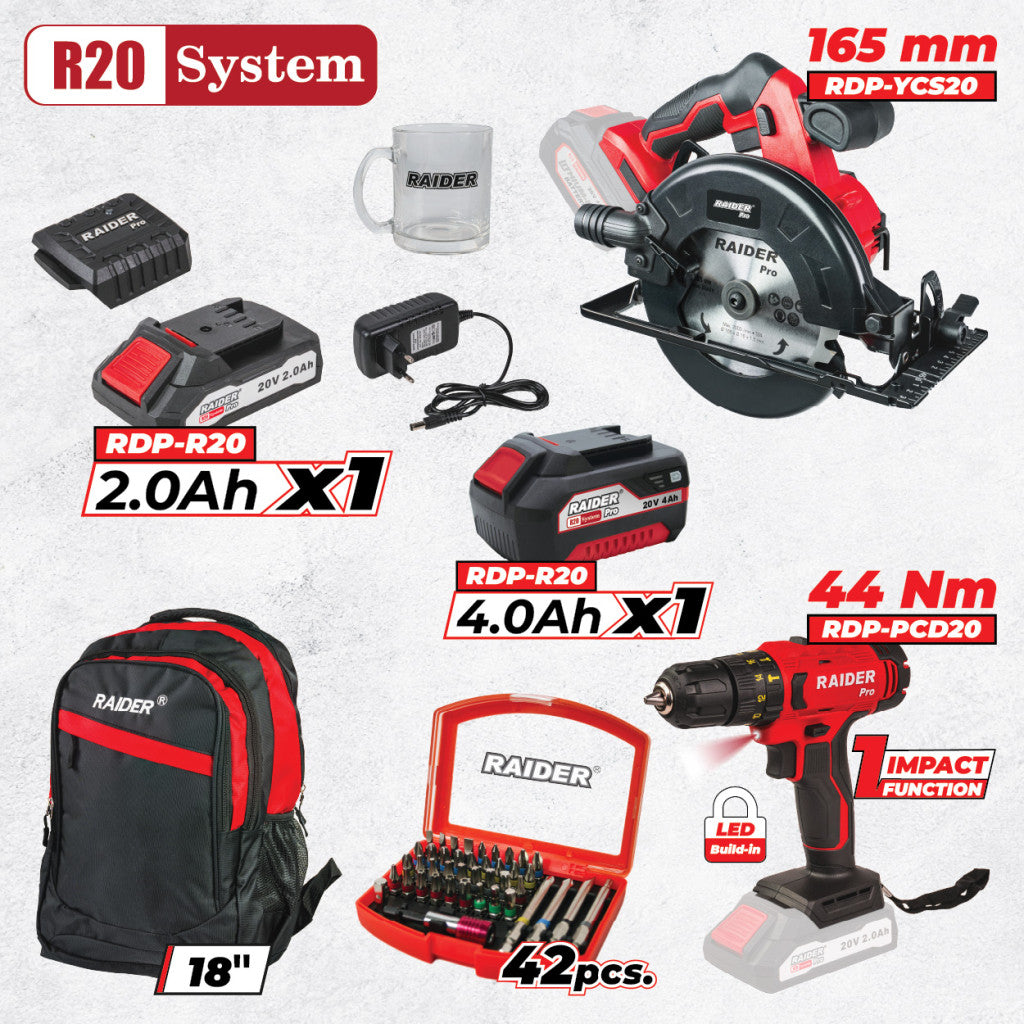 R20 Комплект 2 машини 2Ah 4Ah + 3 RDP-BXS2 – Raider Pro