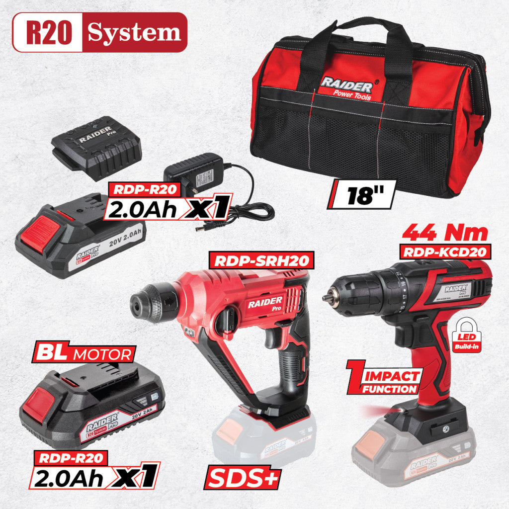 R20 Комплект 2 машини 2x2Ah чанта RDP-BXS9 Raider Pro - BGShopping.net