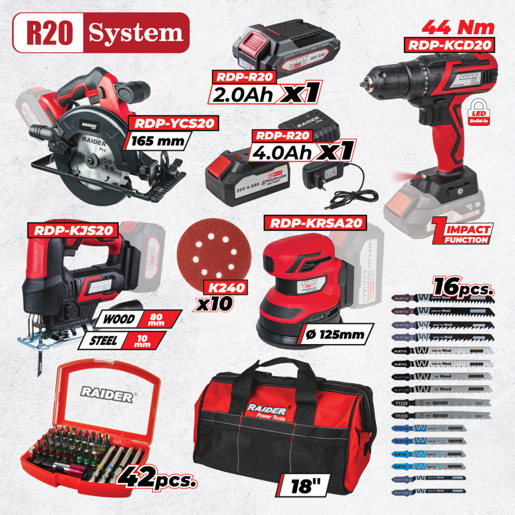 R20 Комплект 4 машини 2Ah 4Ah + 4 RDP-BXS12 – Raider Pro