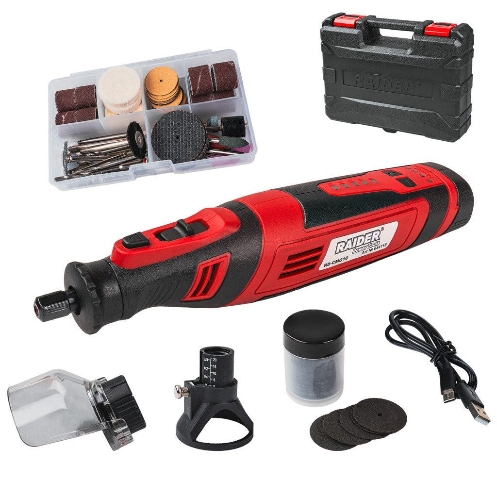 Шлифовалка 8V 2Ah рег. об. 127 аксесоара куфар RD-CMG16 – Raider Power Tools