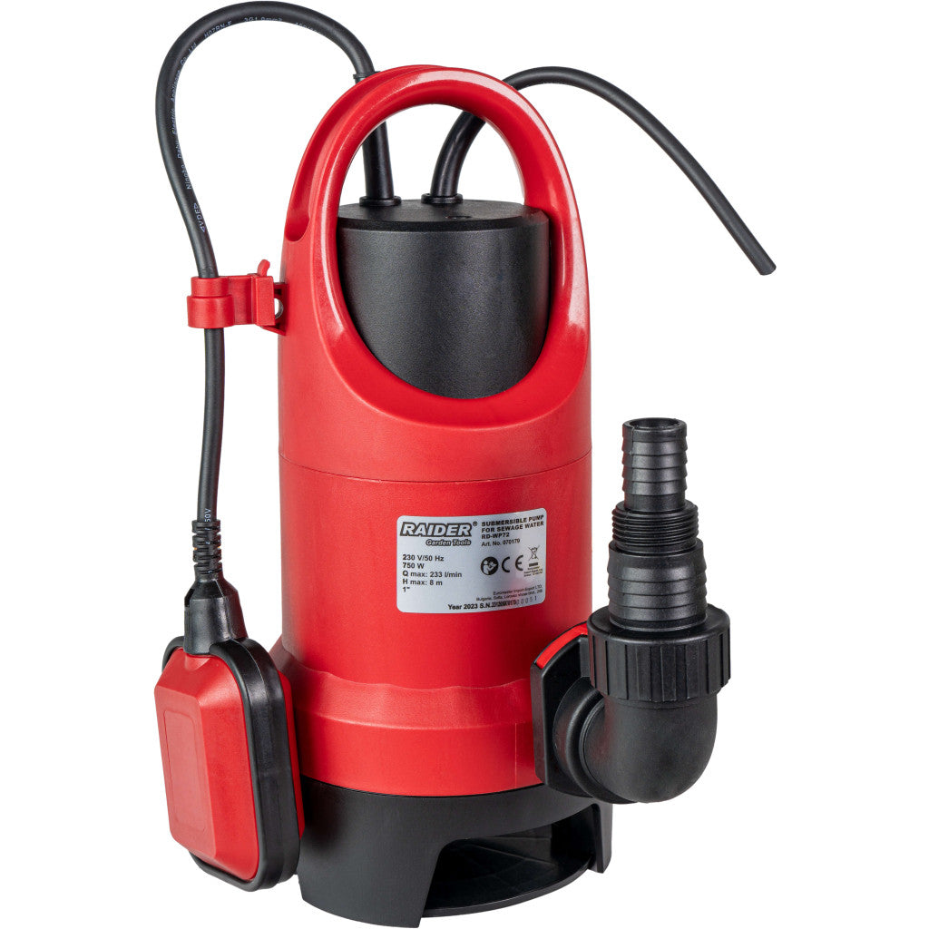 Помпа водна потопяема 750W 1" 233L/min 8m 35mm RAIDER RD-WP72 – Raider Garden Tools