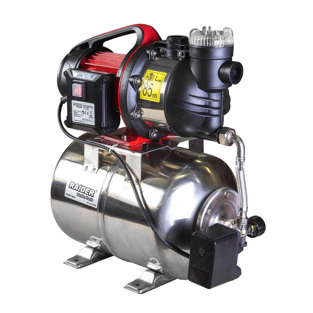 Хидрофор 1300W 1" max 80L/min 3bar 48m Inox+ RAIDER RD-WP1300S – Raider Garden Tools