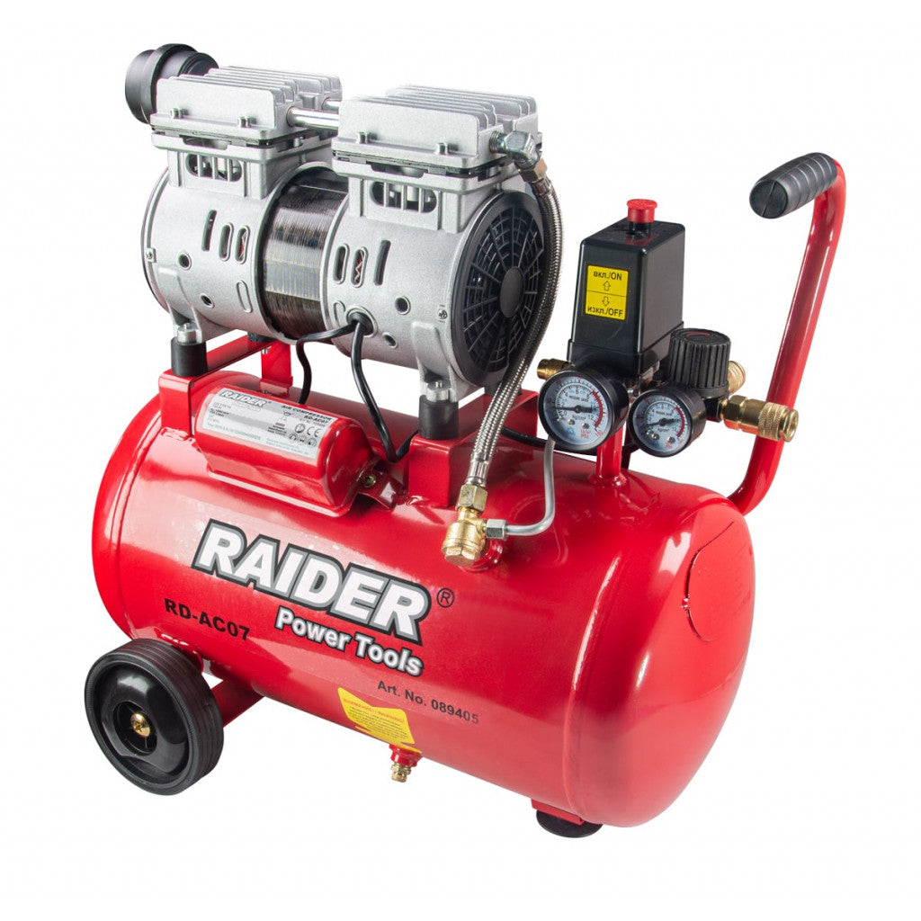 Компресор 24L 0.75kW тих безмаслен RAIDER RD-AC07 – Raider Power Tools