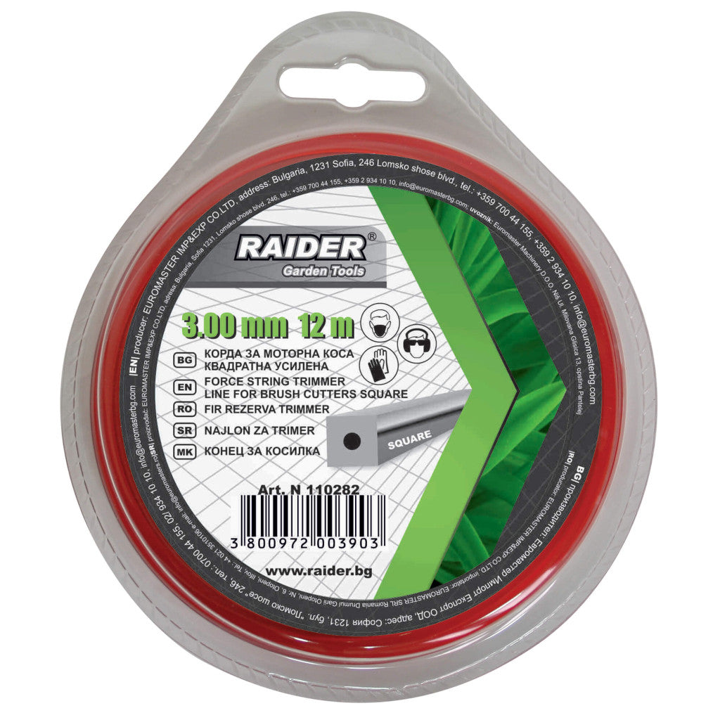 Корда за моторна коса квадратна усилена 3.00mm х 12m – Raider Garden Tools