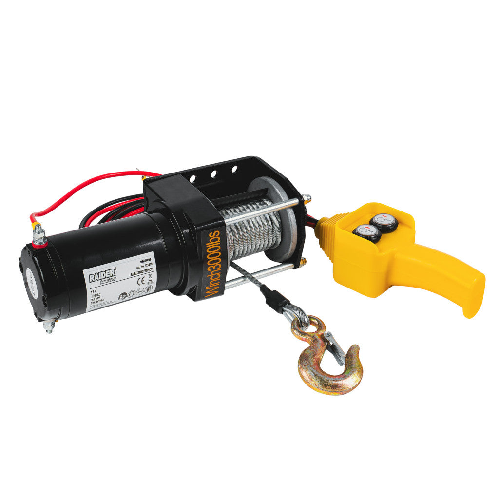 Автолебедка 12V 1360kg 3000lbs 2.2 kW Ø4.8mm 14m RAIDER RD-EW09 – Raider Power Tools