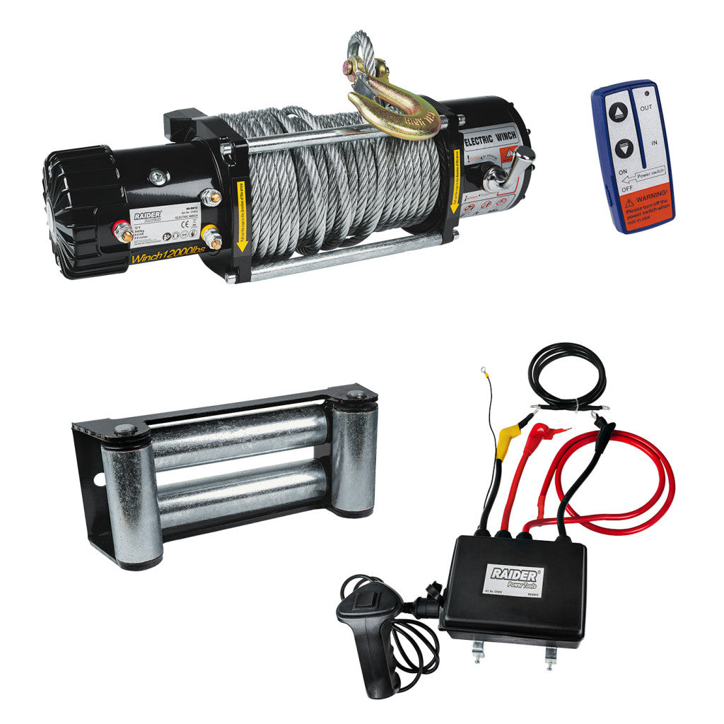 Автолебедка 12V 5443kg 12000lbs 4.5 kW Ø9.5mm 29m RAIDER RD-EW12 – Raider Power Tools