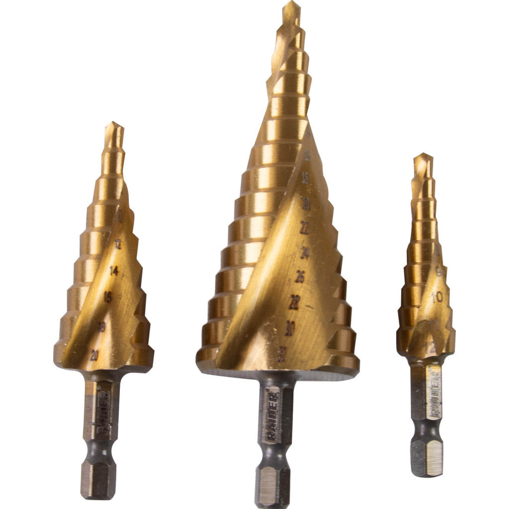 Свредла за ламарина стъпаловидни Ø4-12,4-20,4-32mm Set – Raider Power Tools