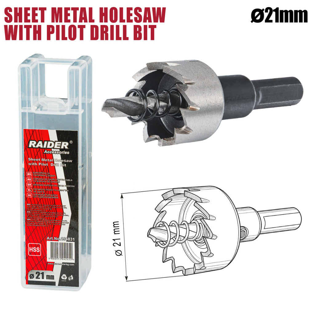 Боркорона за ламарина Ø21mm с водач HSS Raider Power Tools - BGShopping.net