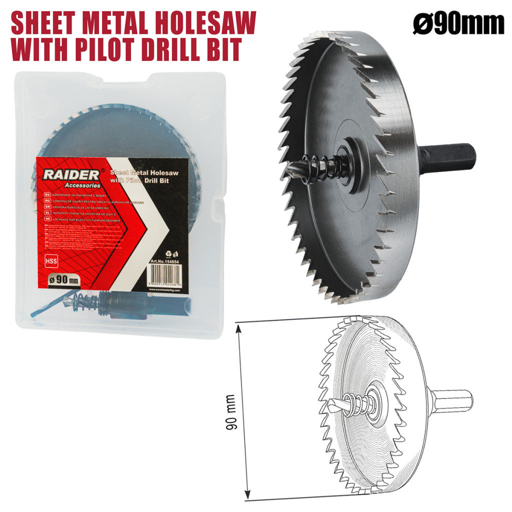 Боркорона за ламарина Ø90mm с водач HSS Raider Power Tools - BGShopping.net