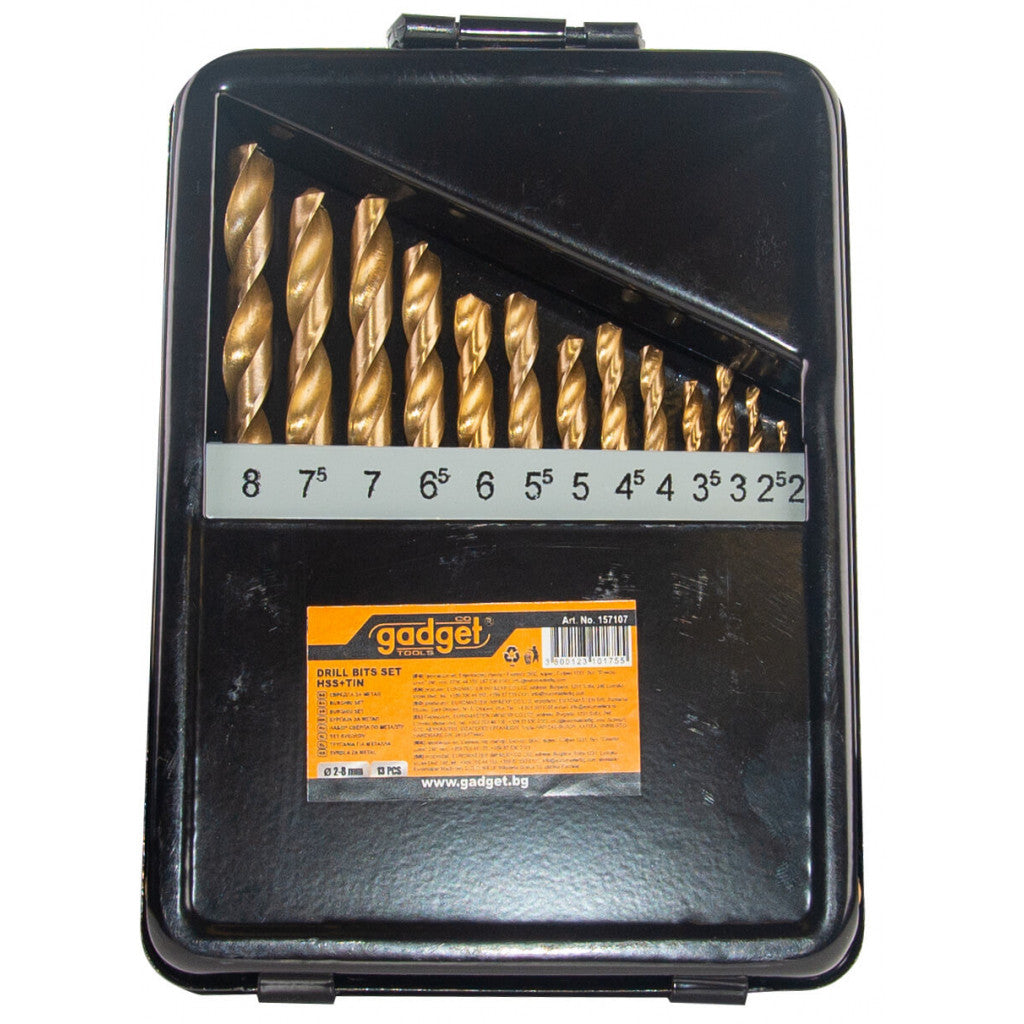 Свредла за метал 13бр ø2.0-8.0mm к-т HSS + TIN мeтал.кут. GADGET Gadget BGShopping.net