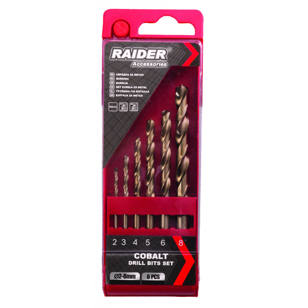 Свредла за метал 6бр. ø2 3 4 5 6 8mm HSS-Co к-т Raider Pro BGShopping.net