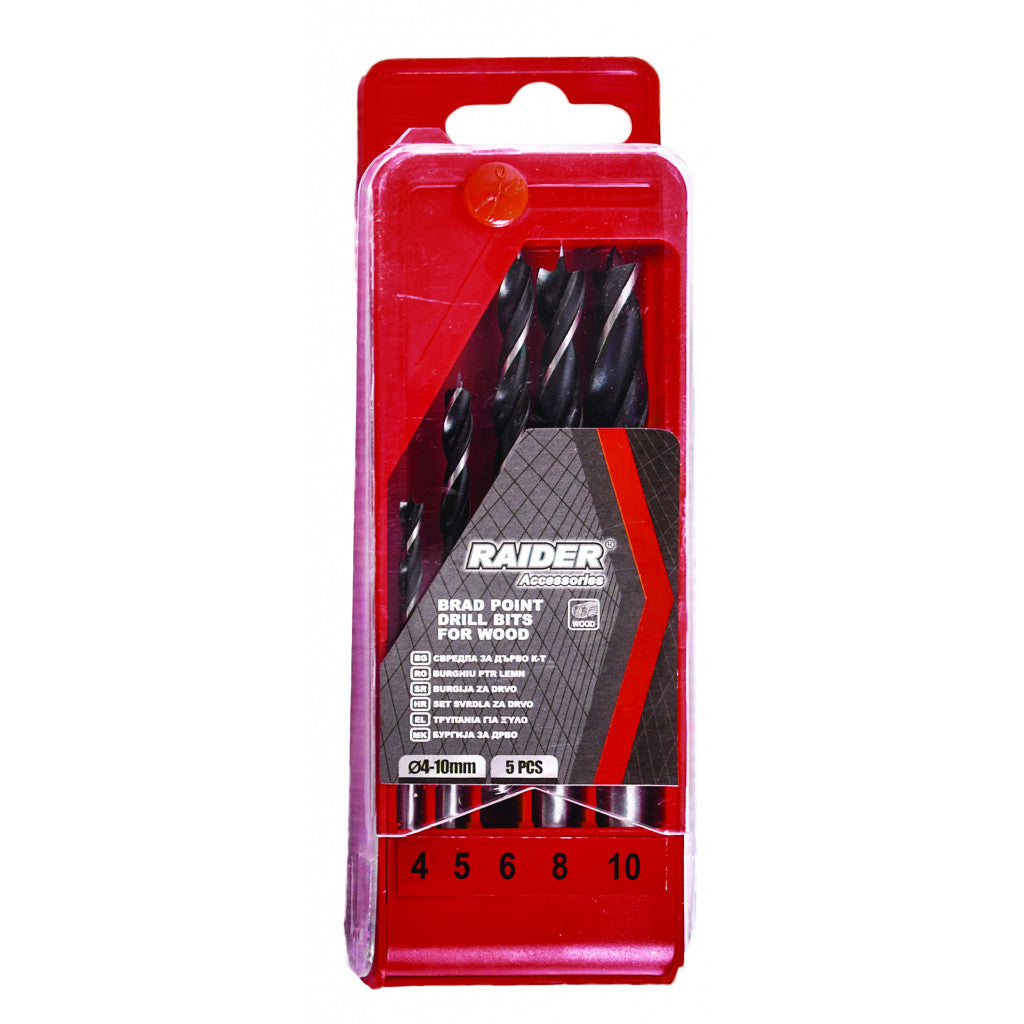 Свредла за дърво 5бр. ø4 5 6 8 10mm к-т – Raider Power Tools