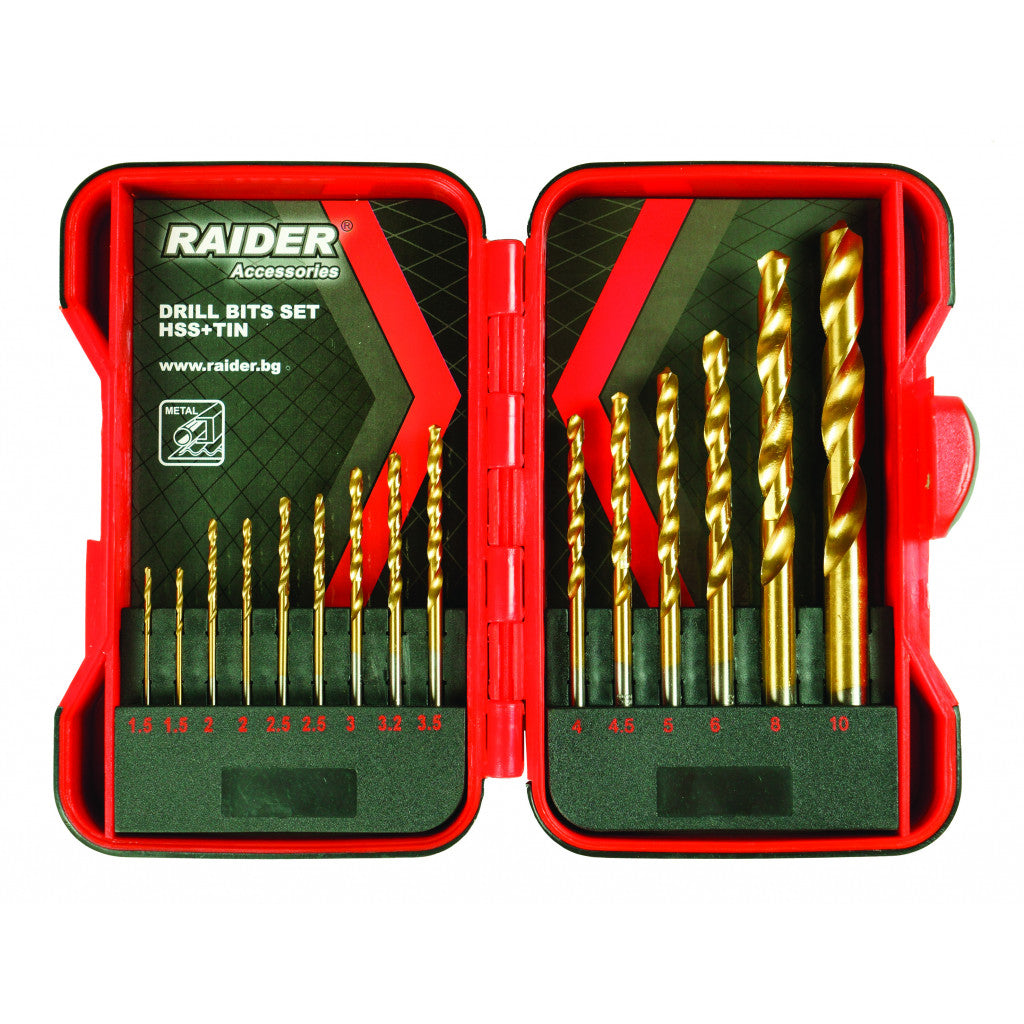 Свредла за метал 15бр. ø1.5-10mm к-т HSS+TIN Raider Power Tools BGShopping.net