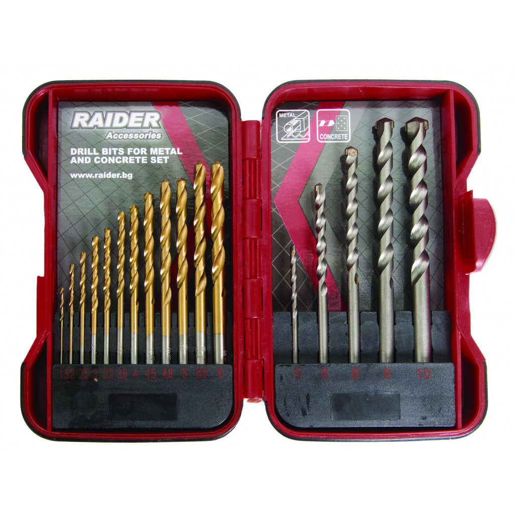 Свредла за метал и бетон 17бр. ø1.5-10mm к-т Raider Power Tools BGShopping.net