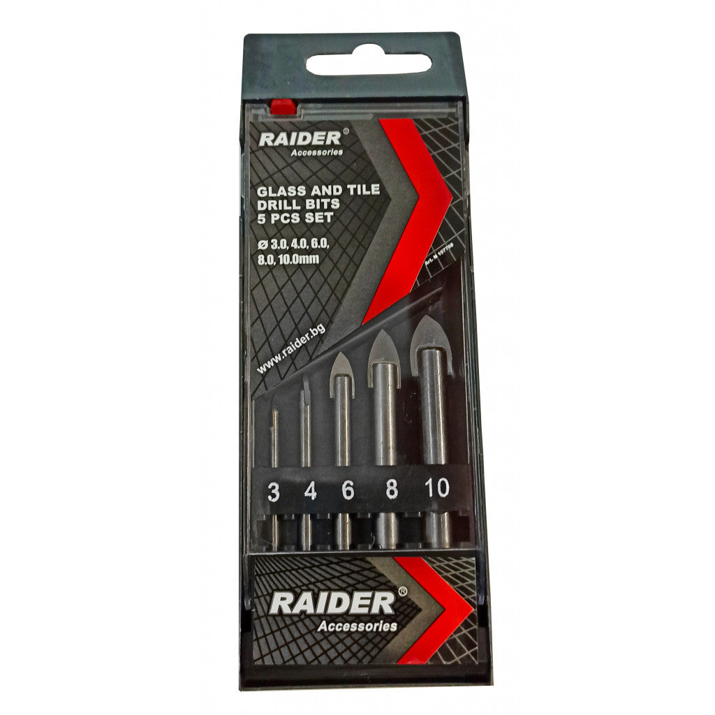 Свредла за стъкло 5бр. ø3 4 6 8 и 10mm к-т Raider Pro BGShopping.net