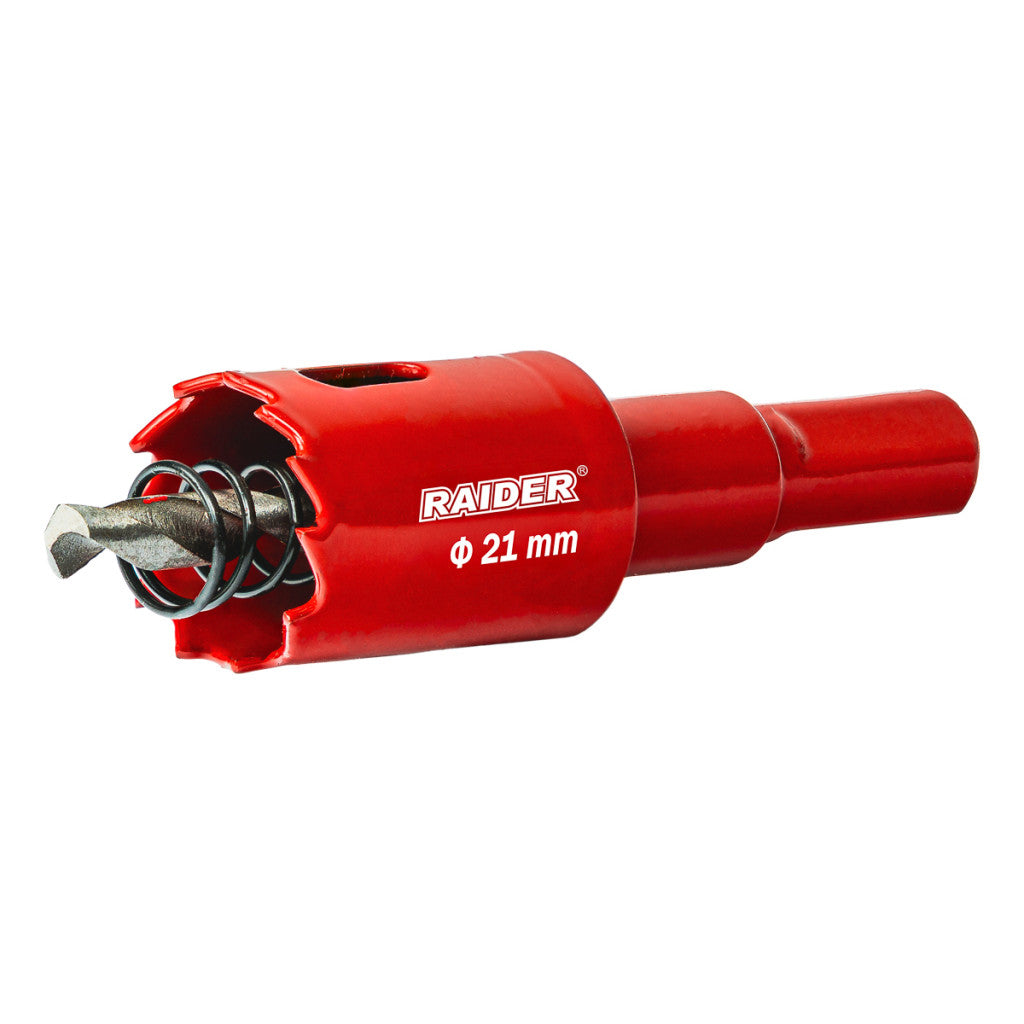Боркорона HSS bi-metal Ø21 mm с центриращо свредло и опашка Raider Power Tools - BGShopping.net