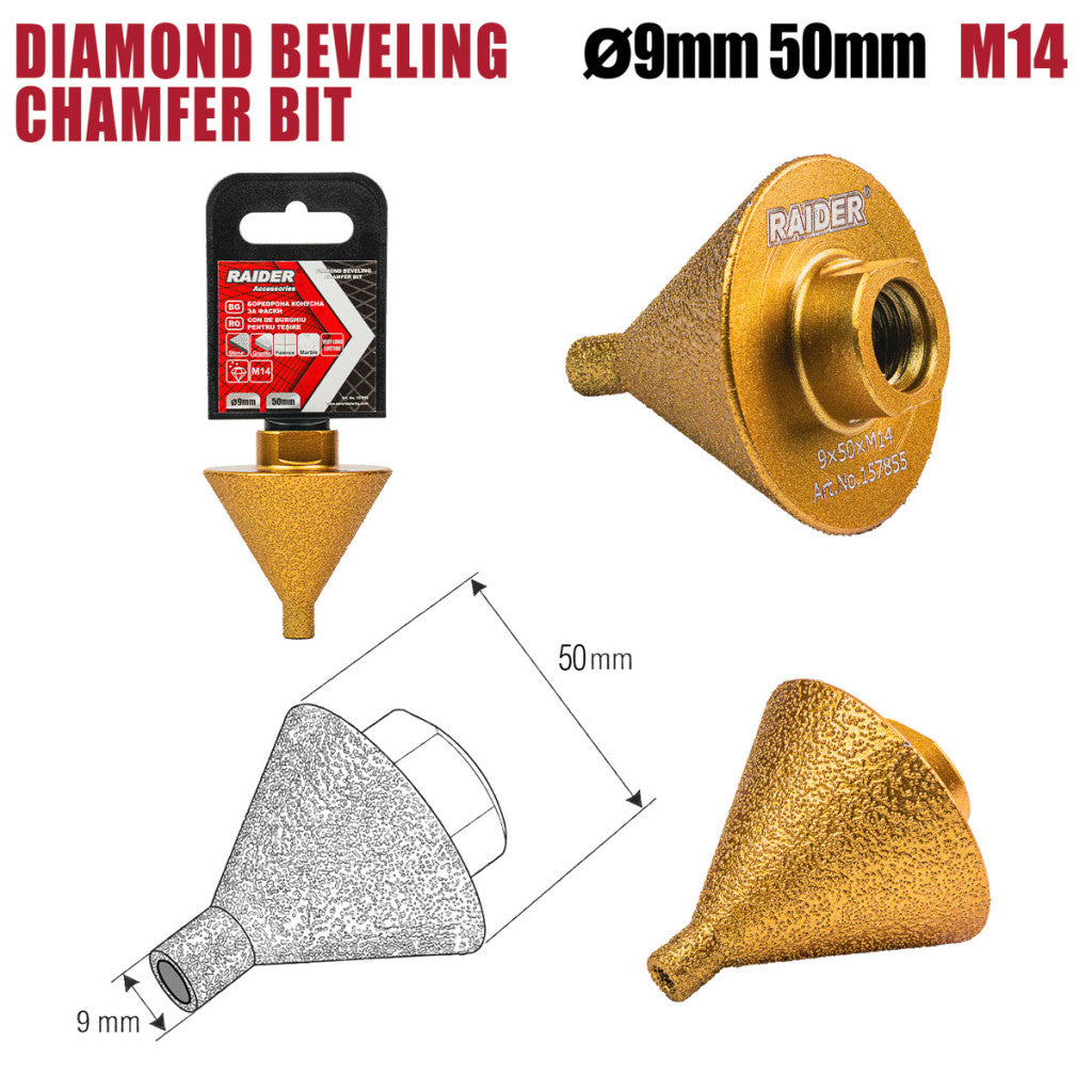 Боркорона Конусна за фаски Diamond Ø9 x 50мм x M14 Raider Power Tools - BGShopping.net