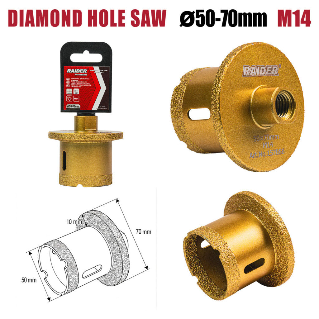 Боркорона Diamond за мивки Ø50–70mm x M14 Raider Power Tools - BGShopping.net