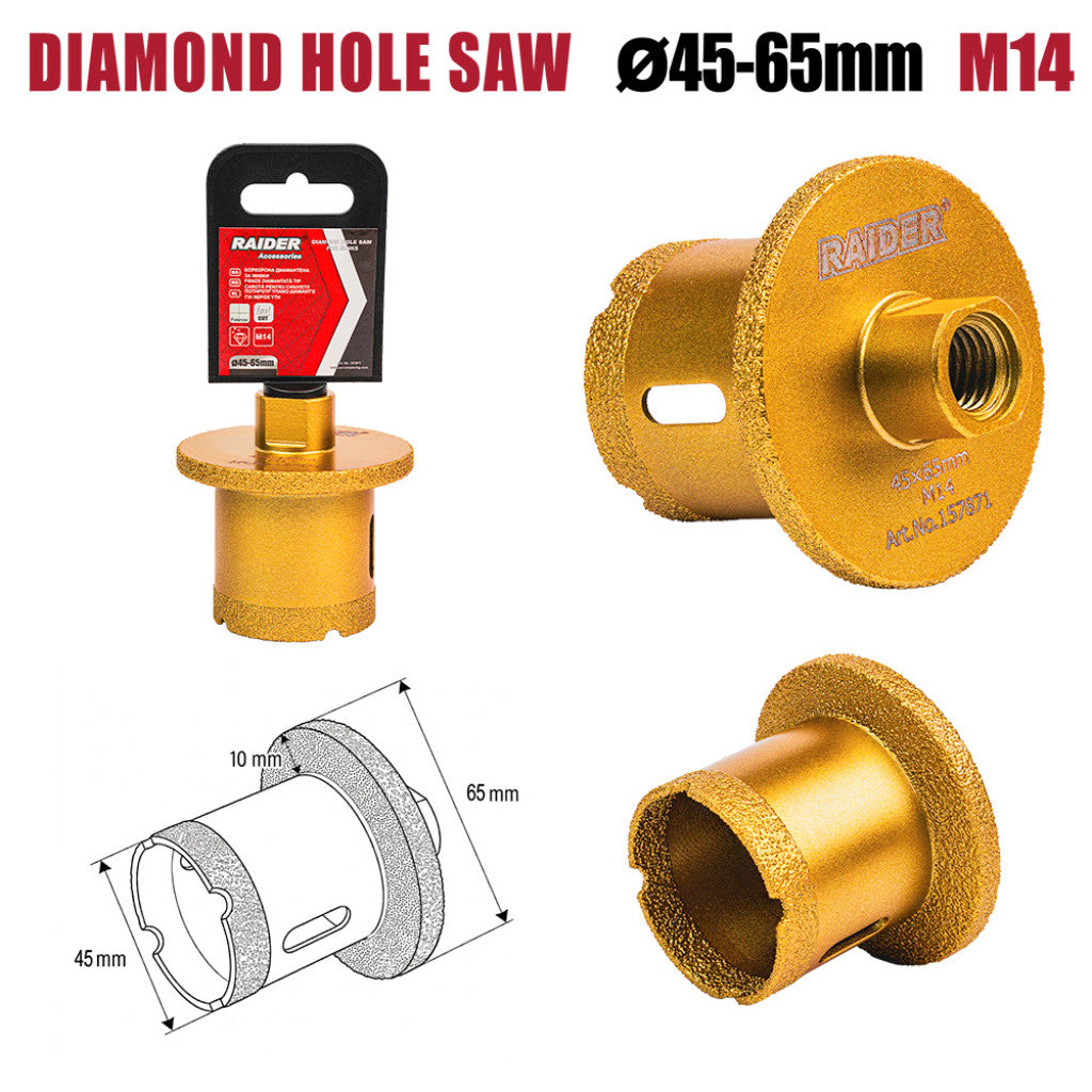 Боркорона Diamond за мивки Ø45–65mm x M14 Raider Power Tools - BGShopping.net