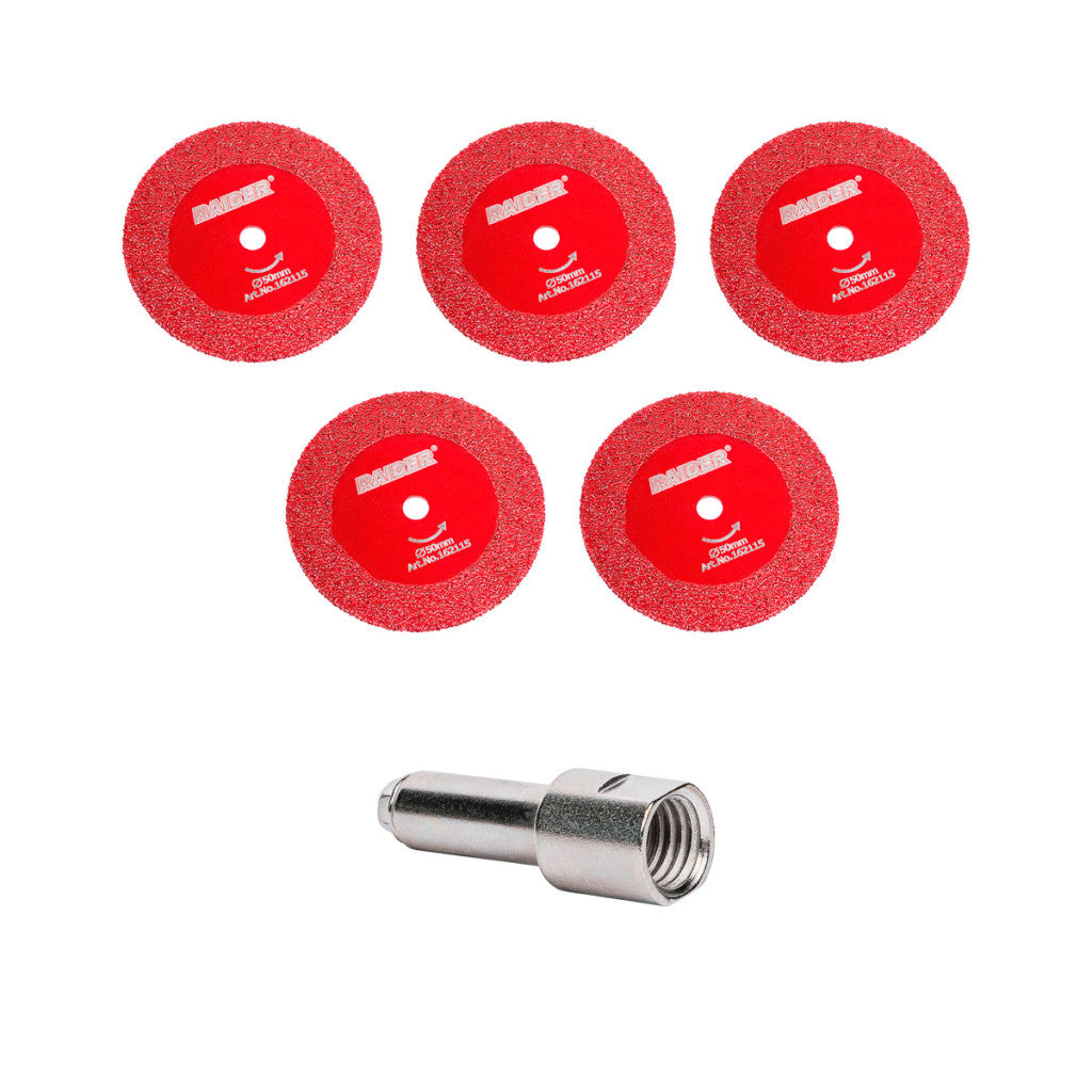 Диамантени дискове – 5 броя 50×10mm + шпиндел M14 Raider Power Tools - BGShopping.net