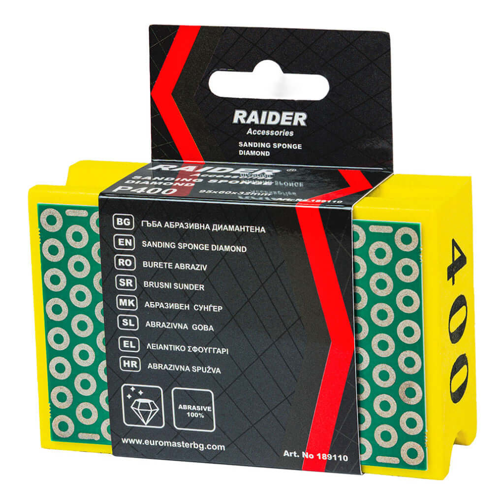 Гъба абразивна Diamond 95x60x32mm Р400 – Raider Power Tools