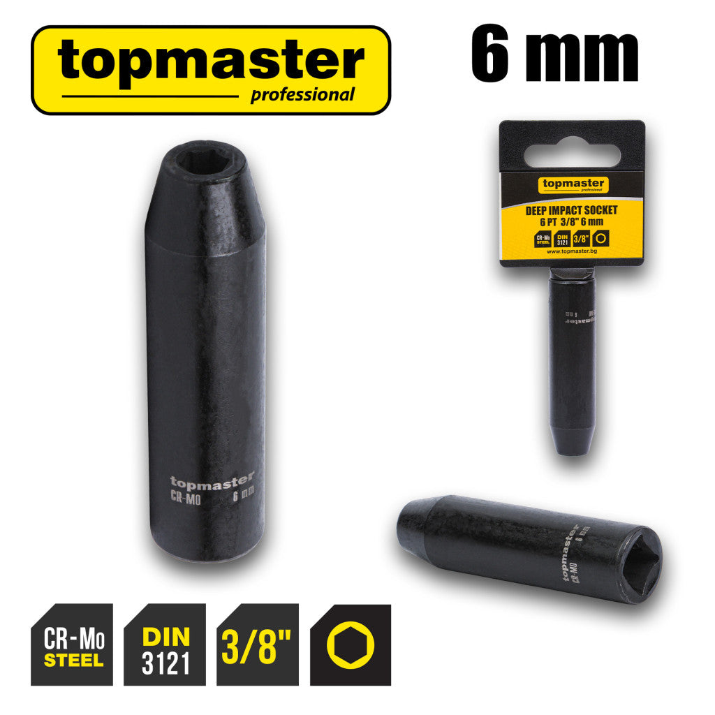 Вложка ударна удължена 6 стенна 3/8" х 6mm TMP Top Master Pro - BGShopping.net