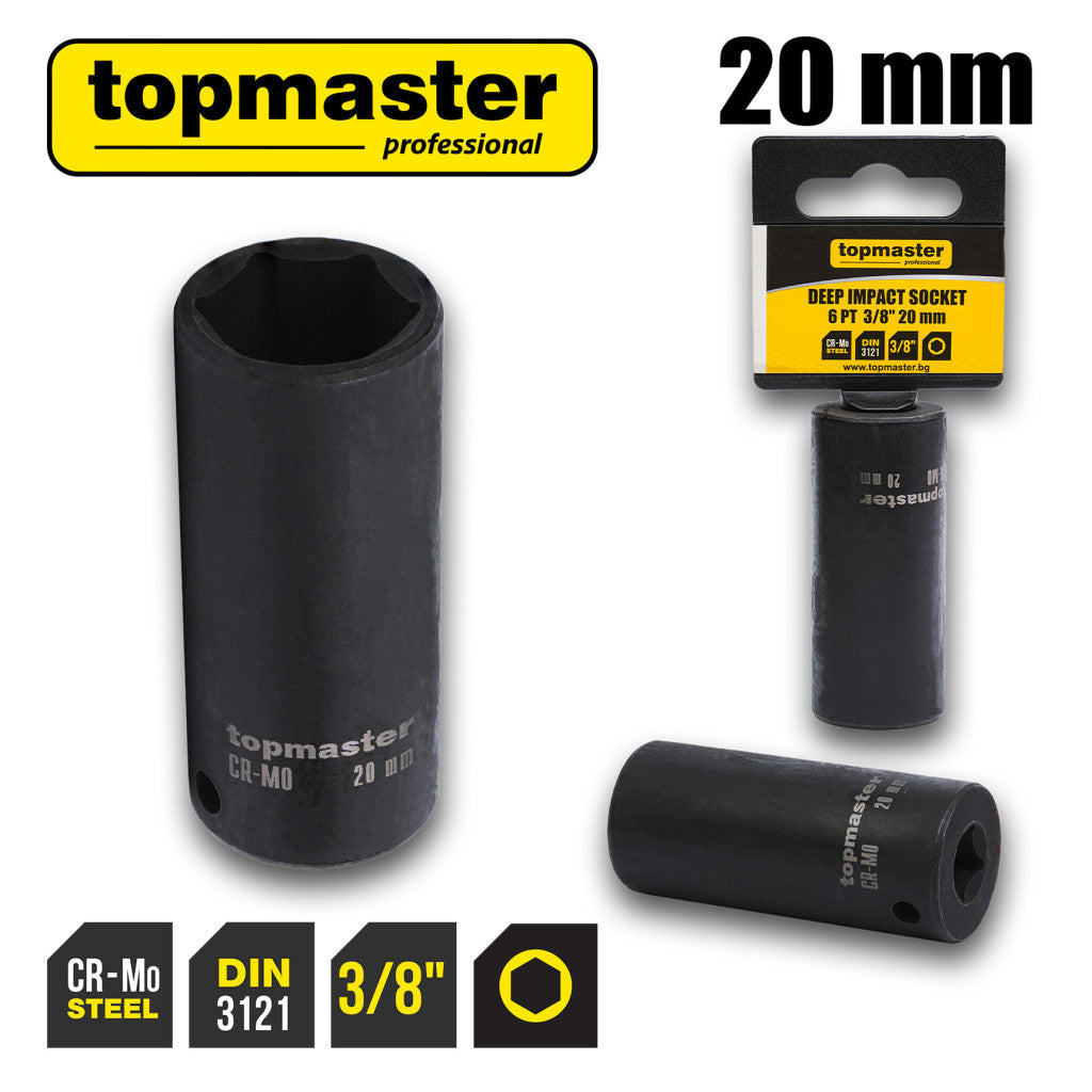 Вложка ударна удължена 6 стенна 3/8" х 20mm TMP Top Master Pro - BGShopping.net