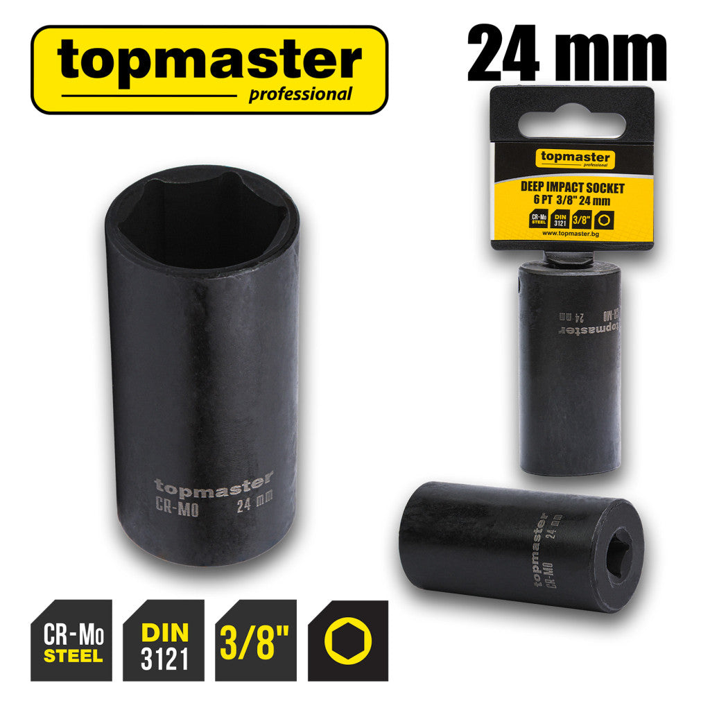 Вложка ударна удължена 6 стенна 3/8" х 24mm TMP Top Master Pro - BGShopping.net