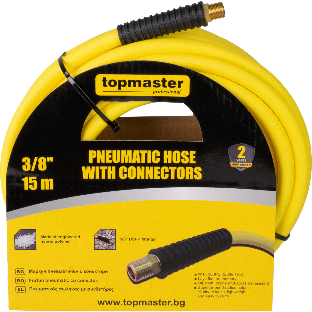 Маркуч пневматичен с конектори 15м, 3/8" Topmaster Professional – Top Master Pro