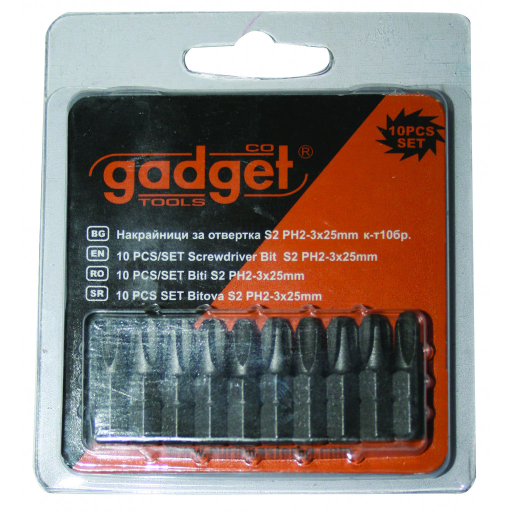 Накрайници за отвертка S2 PH3x25mm к-т 10бр. GADGET – Gadget