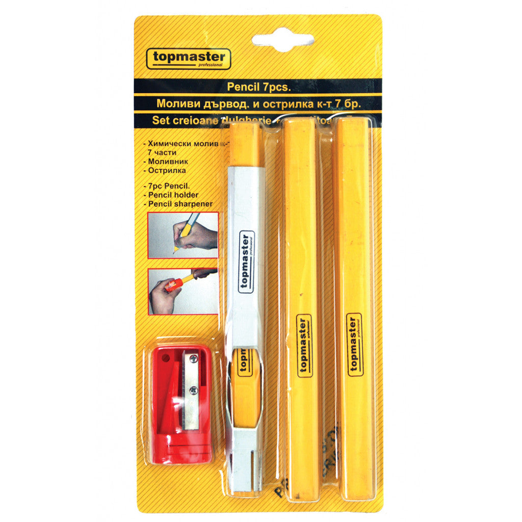 Моливи дърводелски и острилка к-т 7бр Topmaster Professional – Top Master Pro
