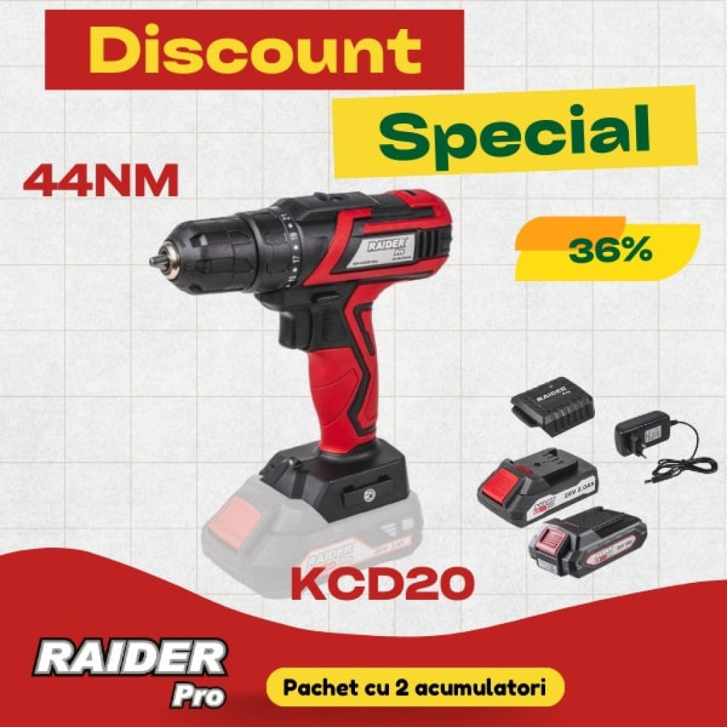 Pachet promo - RDP-KCD20 & Set incarcator si 2 baterii 2Ah Raider Pro - BGShopping.net