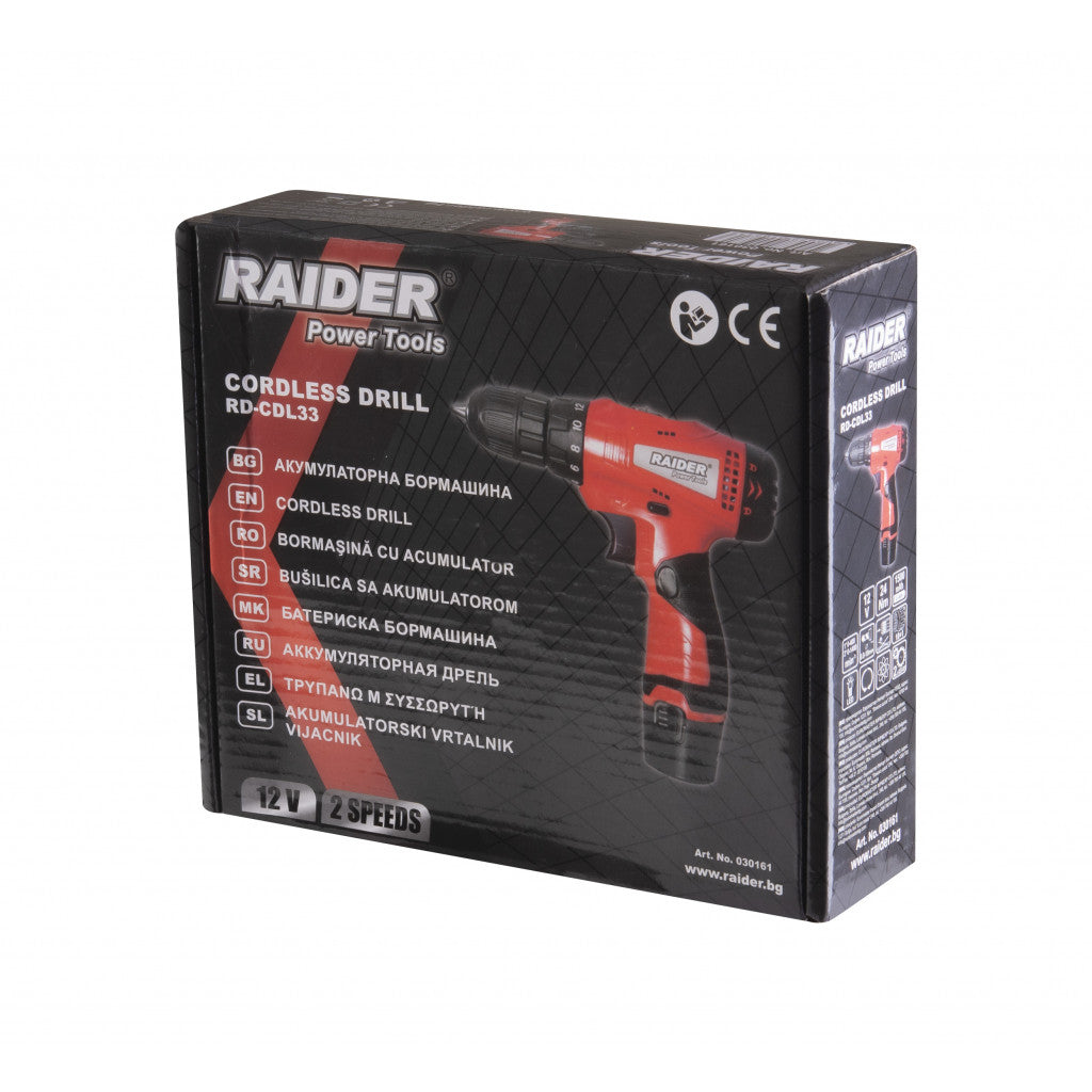 Бормашина акум. 12V 2-ск. 1.5Ah 24Nm RAIDER RD-CDL33 - снимка 2