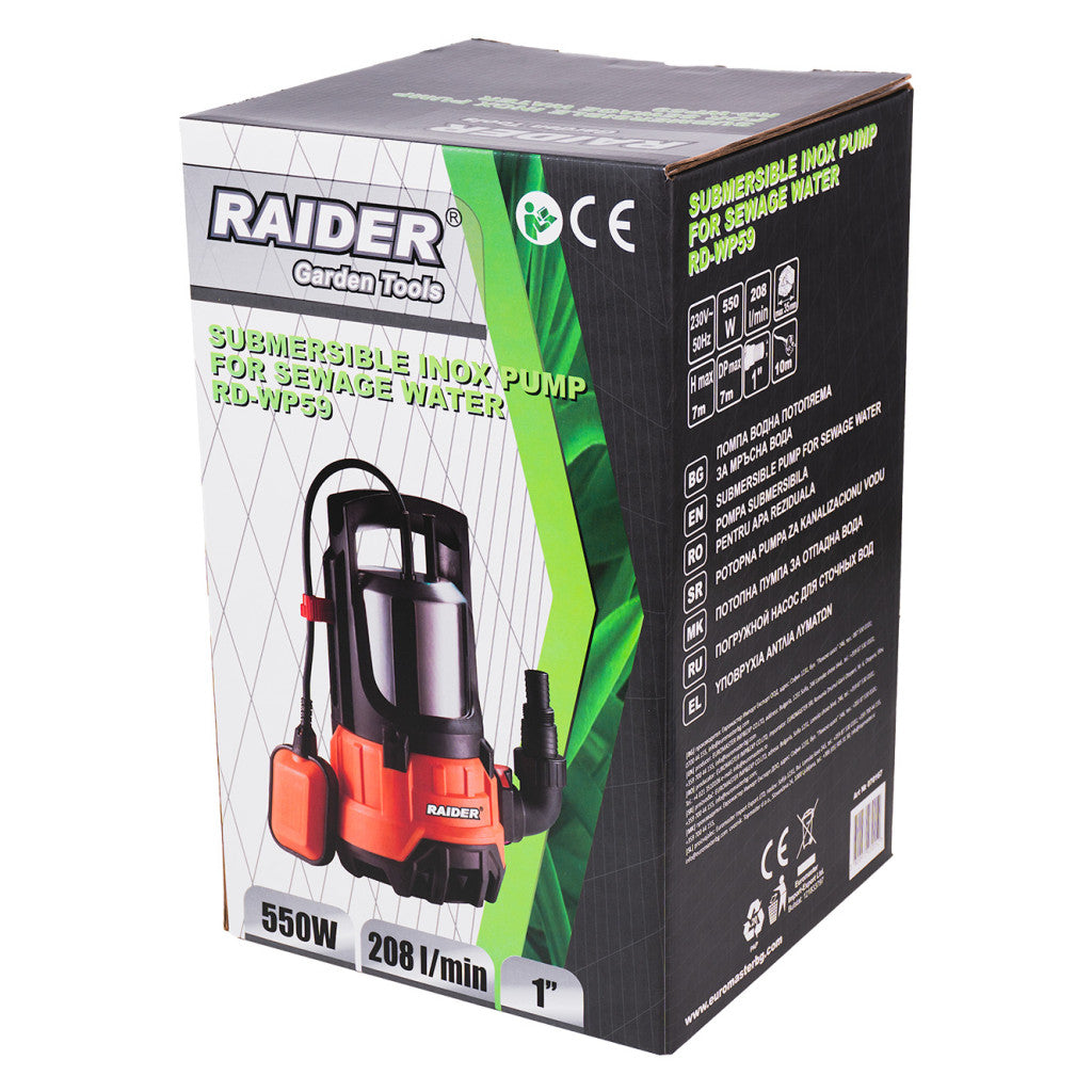 Помпа водна потопяема 550W 1" 208L/min 7m INOX RAIDER RD-WP59 - снимка 2