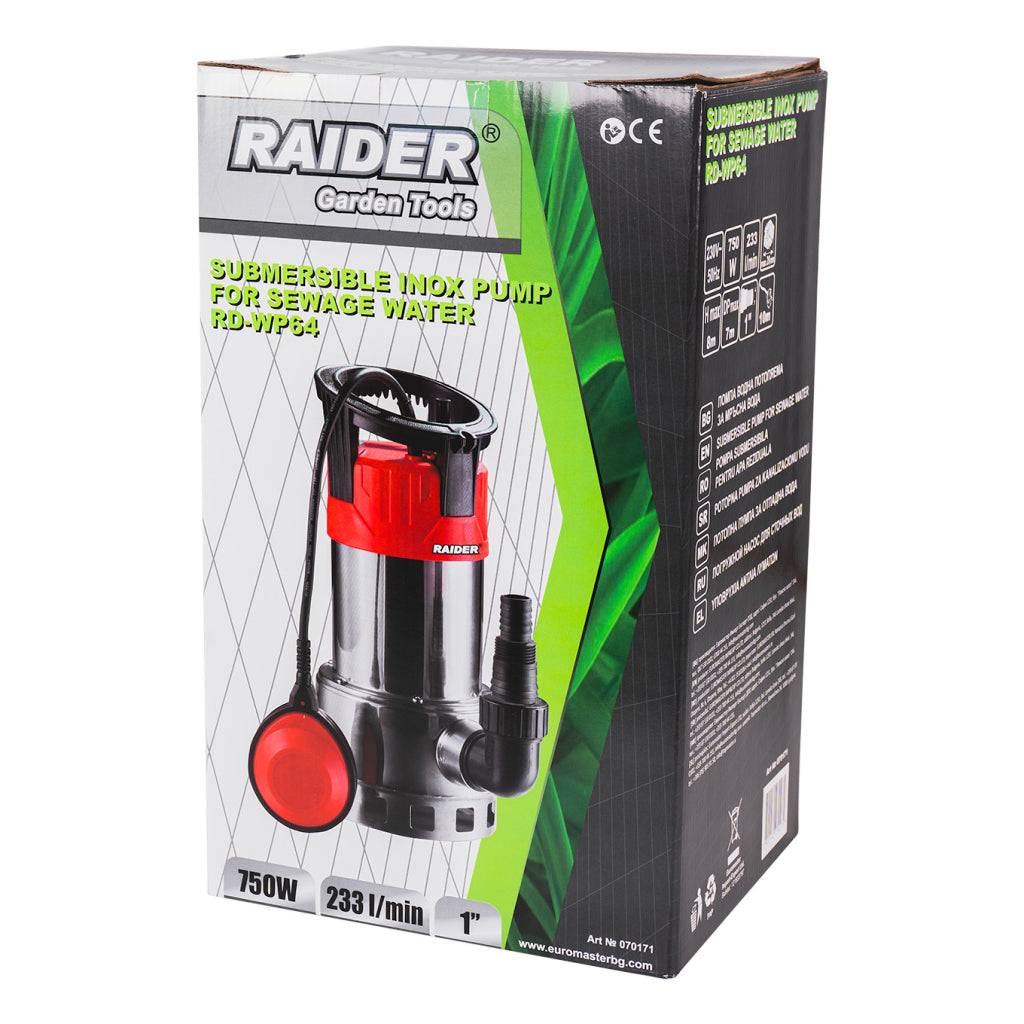 Помпа водна потопяема 750W 1" 233L/min 8m INOX RAIDER RD-WP64 - снимка 2