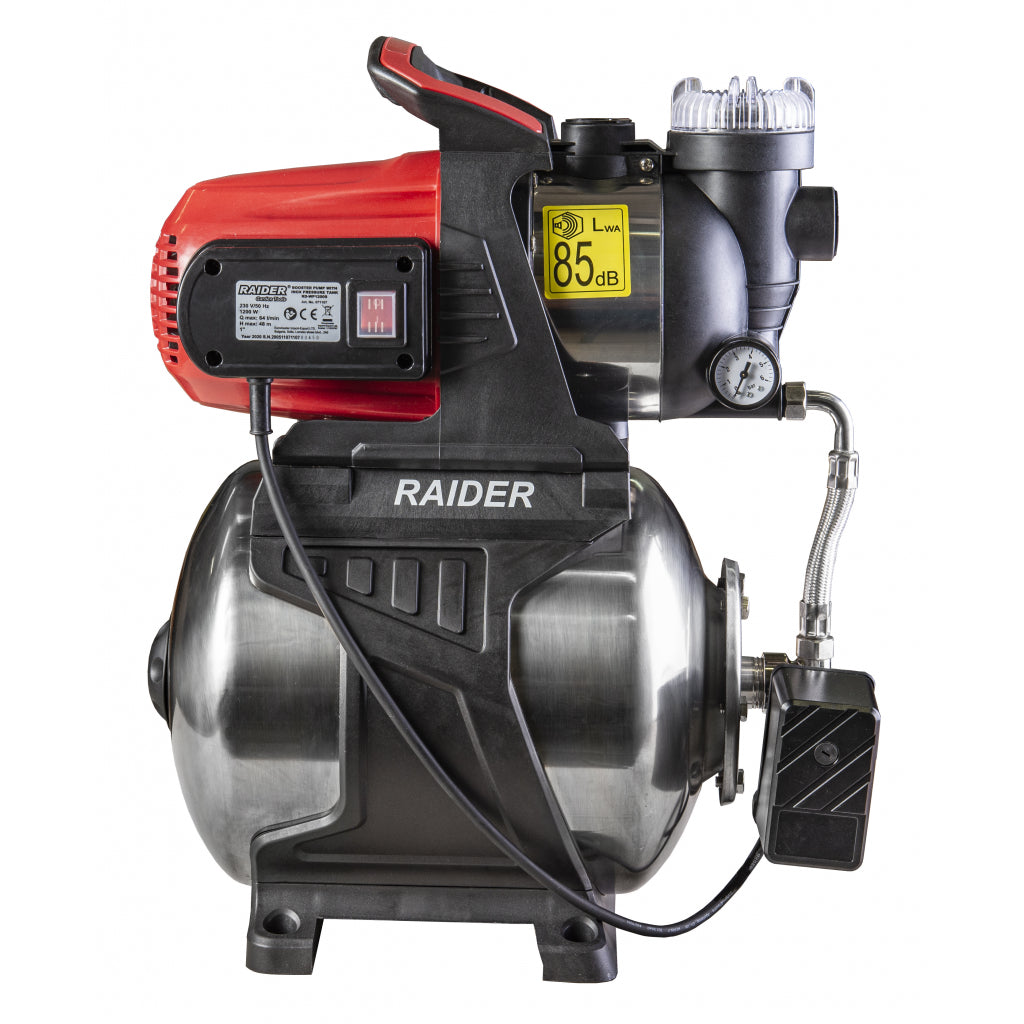 Хидрофор 1200W 1" max 64L/min 3bar 48m Inox+ RAIDER RD-WP1200S - снимка 2
