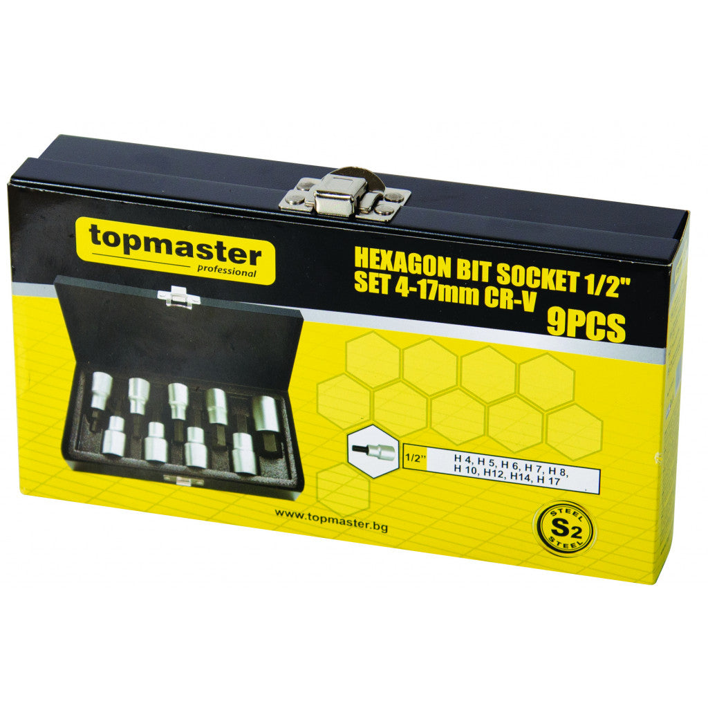 Вложки шестостен 1/2" 4-17mm к-т 9бр CR-V Topmaster Professional - снимка 2