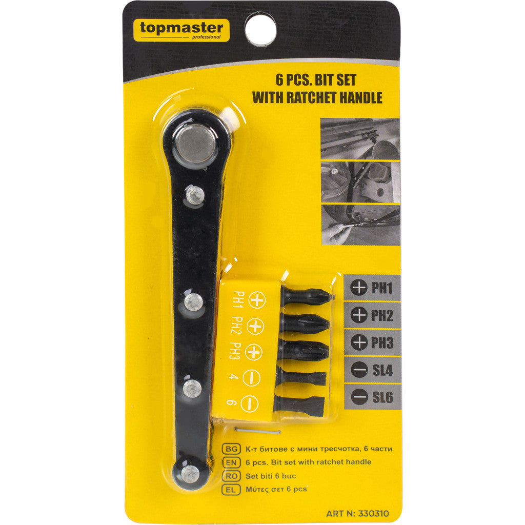 К-т битове с мини тресчотка, 6 части Topmaster Professional - снимка 2