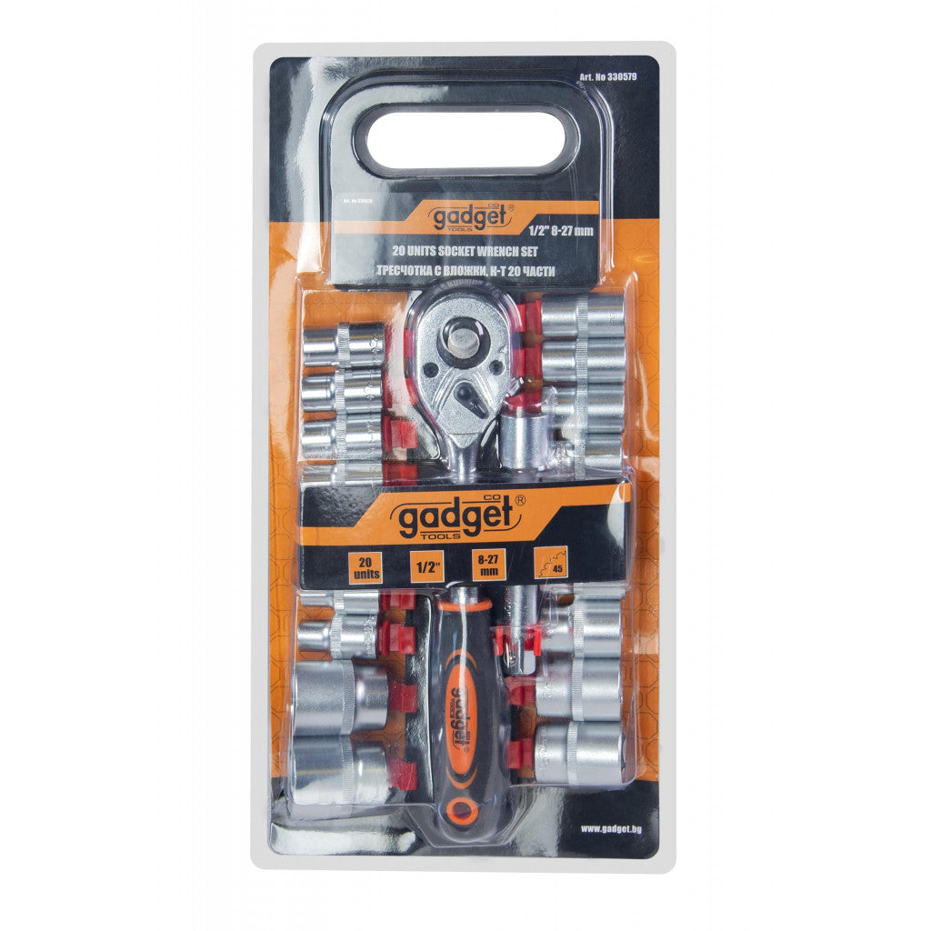Тресчотка с вложки к-т 20 части 1/2" 8-27mm GADGET - снимка 2