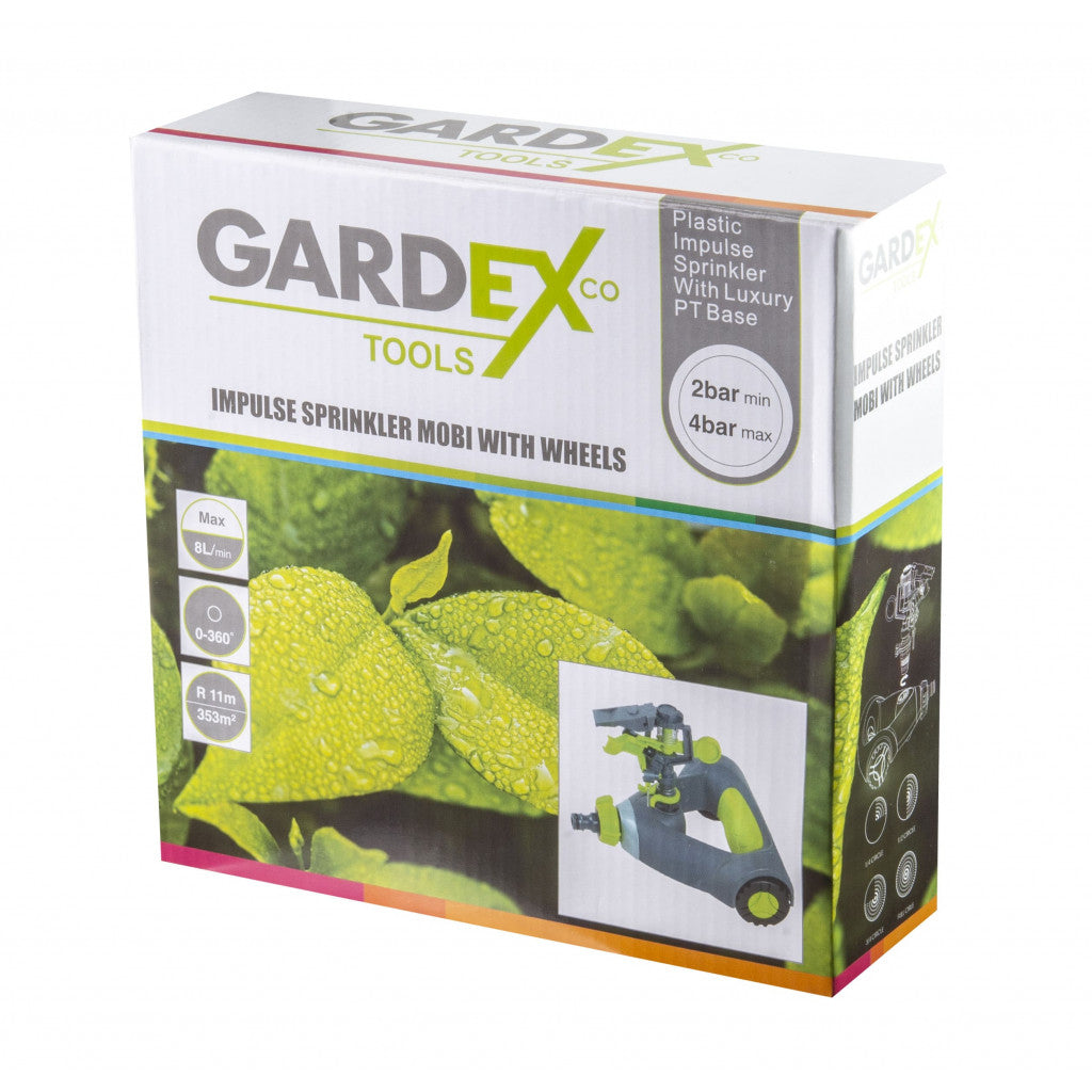 Разпръсквач импулсен MOBI, секторен ограничител, колела GARDEX - снимка 2