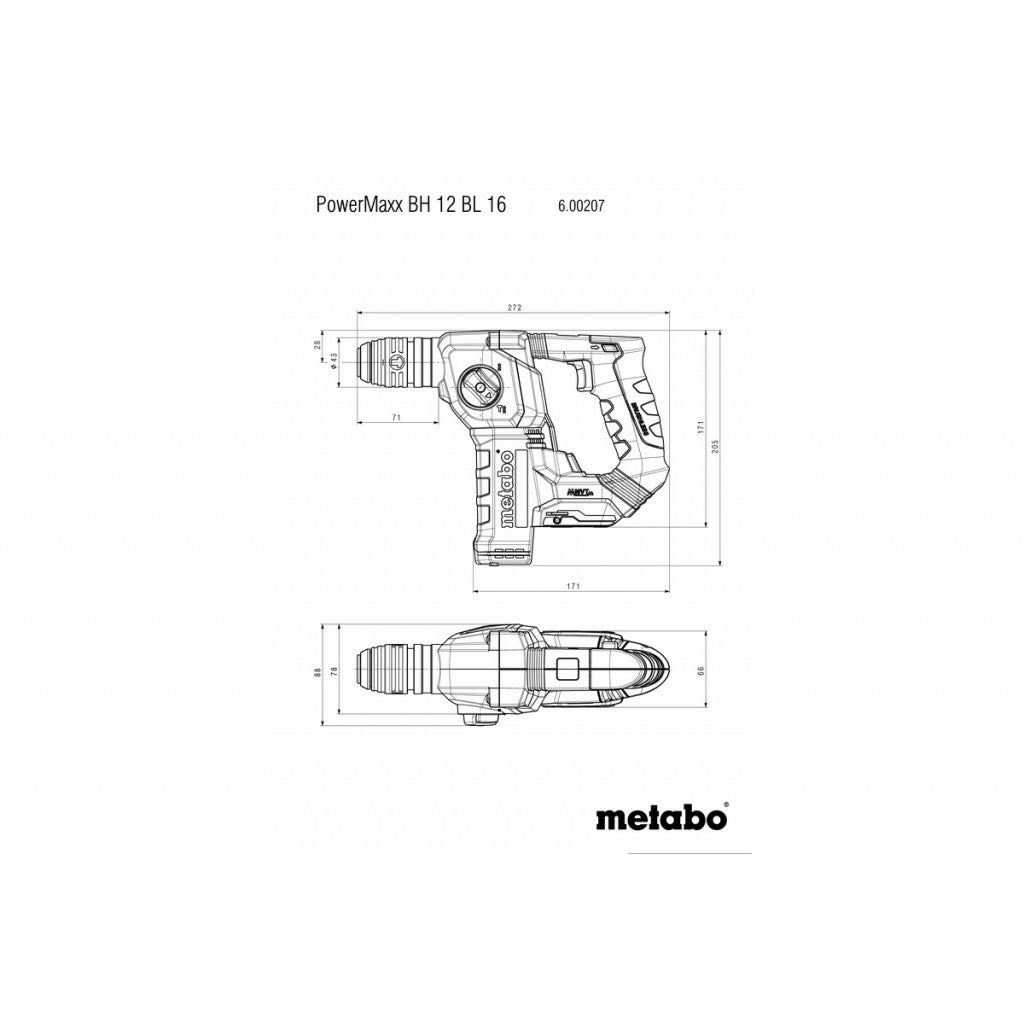Перфоратор акум. 12V 16mm METABO BH 12 BL 16 Solo - снимка 2